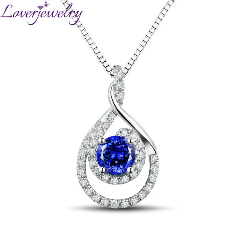 Tanzanite Pendant LOVERJEWELRY, Новое поступление, танзанит, свадебная подвеска, круглая, 5 мм, твердая, 18 К, белое золото, бриллиант, Подвеска для женщин, хорошее ювелирное изделие - Цвет камня: Tanzanite Pendant