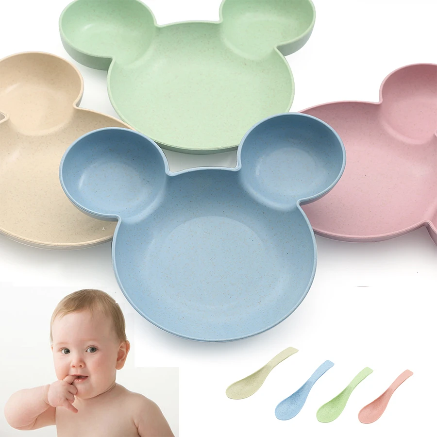 

Baby Tableware Cartoon Kids Divided Bowl Food Grade Eco Wheat Straw Children Plate Baby Feeding Dinnerware Eating Food Dishes
