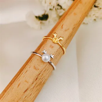 

Trendy style 925 Silver Pearl Ring Finger Ring Adjustable Resizable Ring Findings and Component Jewelry Part Fitting Accessorie
