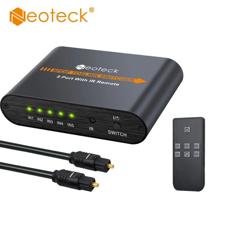 Оптический аудиопереключатель Neoteck 5x1 сплиттер SPDIF/TOSLINK адаптер с ИК пультом
