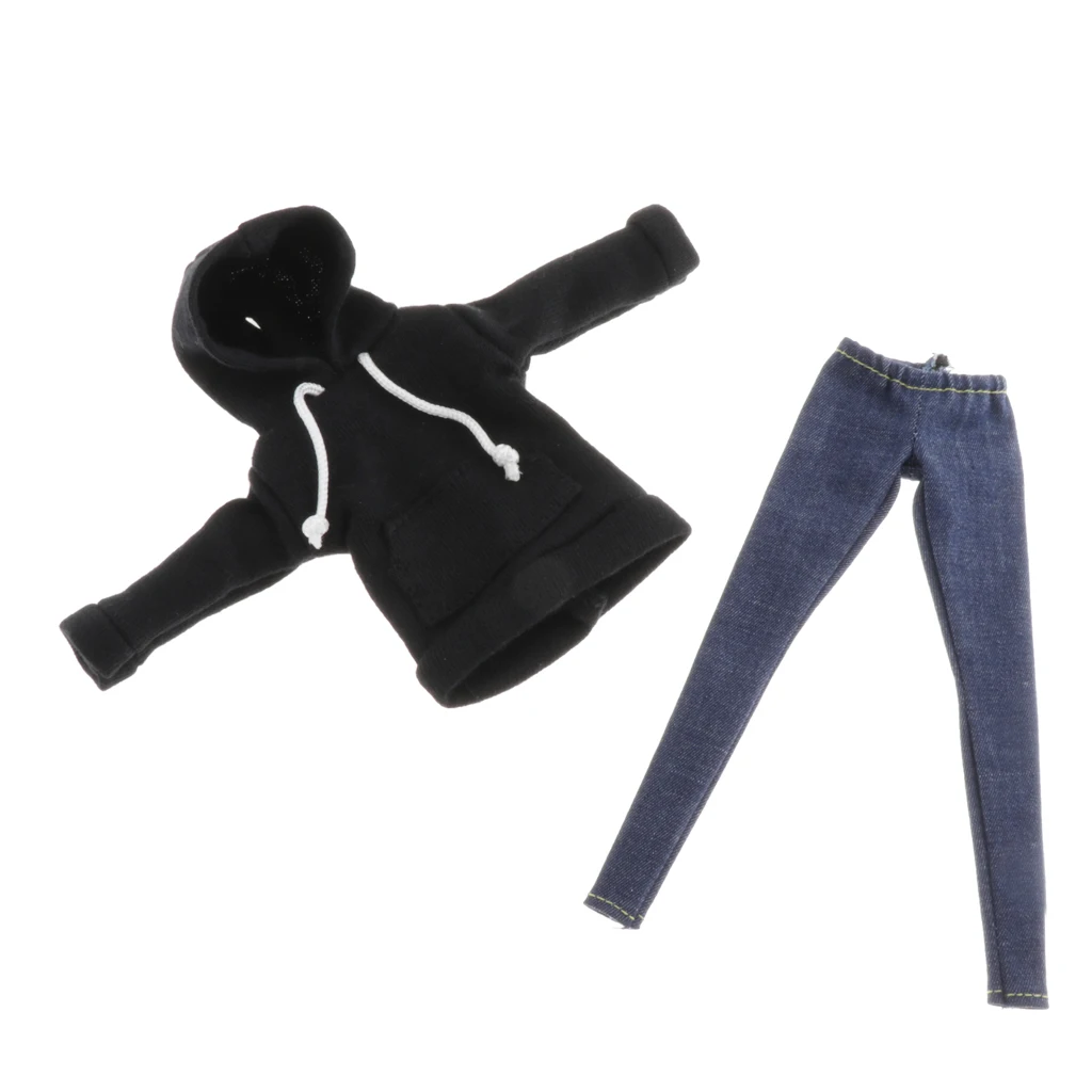 1:6 Scale Fashion Long Sleeve Hoodie and Tight Jeans Trousers For Blythe BJD Baby Girl Dolls Dress Up Replacement