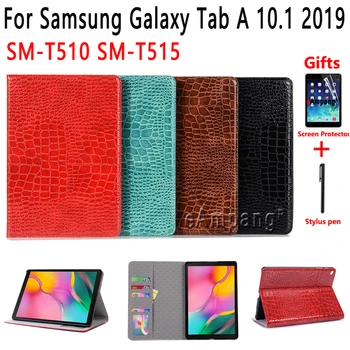 

Case for Samsung Galaxy Tab A 10.1 2019 SM-T510 SM-T515 Crocodile Premium Leather Flip Cover Tablet Shell + Film + Pen
