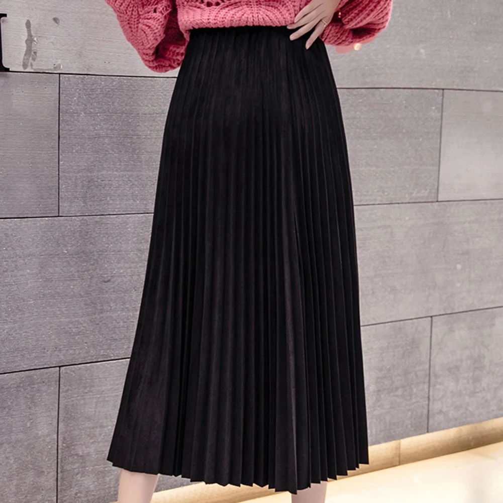 Осенняя Женская длинная Плиссированная Юбка Макси цвета металлик, серебристый цвет, высокая талия, эластичная повседневная юбка, Женская плиссированная эластичная длинная юбка