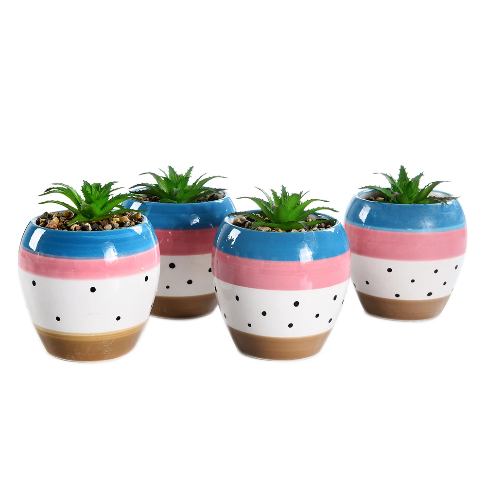 4.92 Inch Artificial Plastic Mini Plants with Pot Unique Green Succulent in Oval Ceramic Pot for Home Decoration Accessories