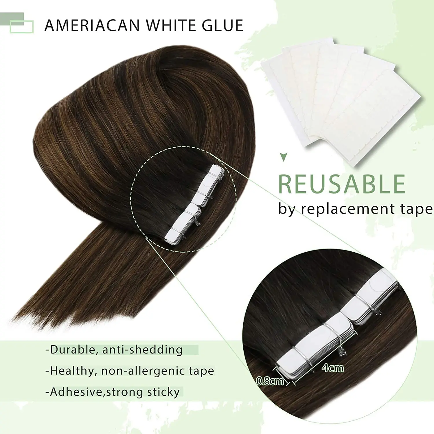 VeSunny Tape in Extensions Human Hair 14-24" Natural Long Straight Hair Extensions For Women Real Brazilian Human
