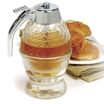 

Honey Jar Storage Bottles Bee Dispenser Storage Pot Squeeze Bottle Kettle Pots Stand Holder Juice Syrup Cup Kitchen Tableware