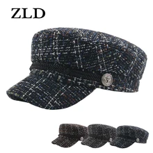 ZLD Color rejilla de punto gorra plana para la moda mujer boina Vintage literaria pato lengua sombrero masculino Otoño y invierno ejército sombrero