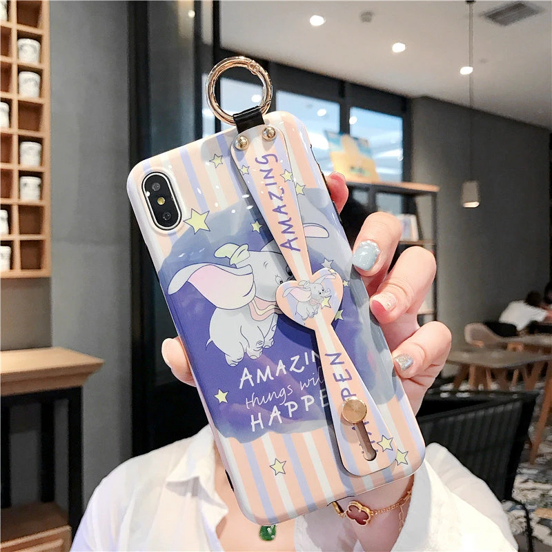 Синий Мультяшный чехол для телефона Dumbo для iPhone 11 Pro Max XR XS Max X милый силиконовый ремешок для пары чехол для iPhone 7 8 6 6S Plus Coque - Цвет: Синий