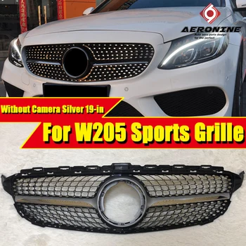 

For MB Mercedes C205 S205 W205 Saloon Estate Coupe Sports Front Bumper Diamond Grille Grill Grills ABS Silver Without Camera 19-