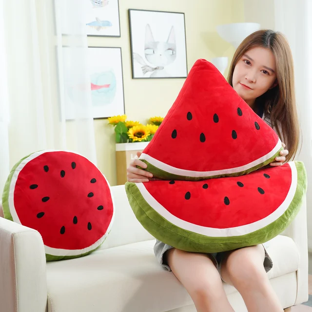 New Simulation Watermelon Plush Pillow Soft Stuffed Plush Real Life Fruits Toy Down Cotton Stuffed Plants Plush Decor Kids Gift 6