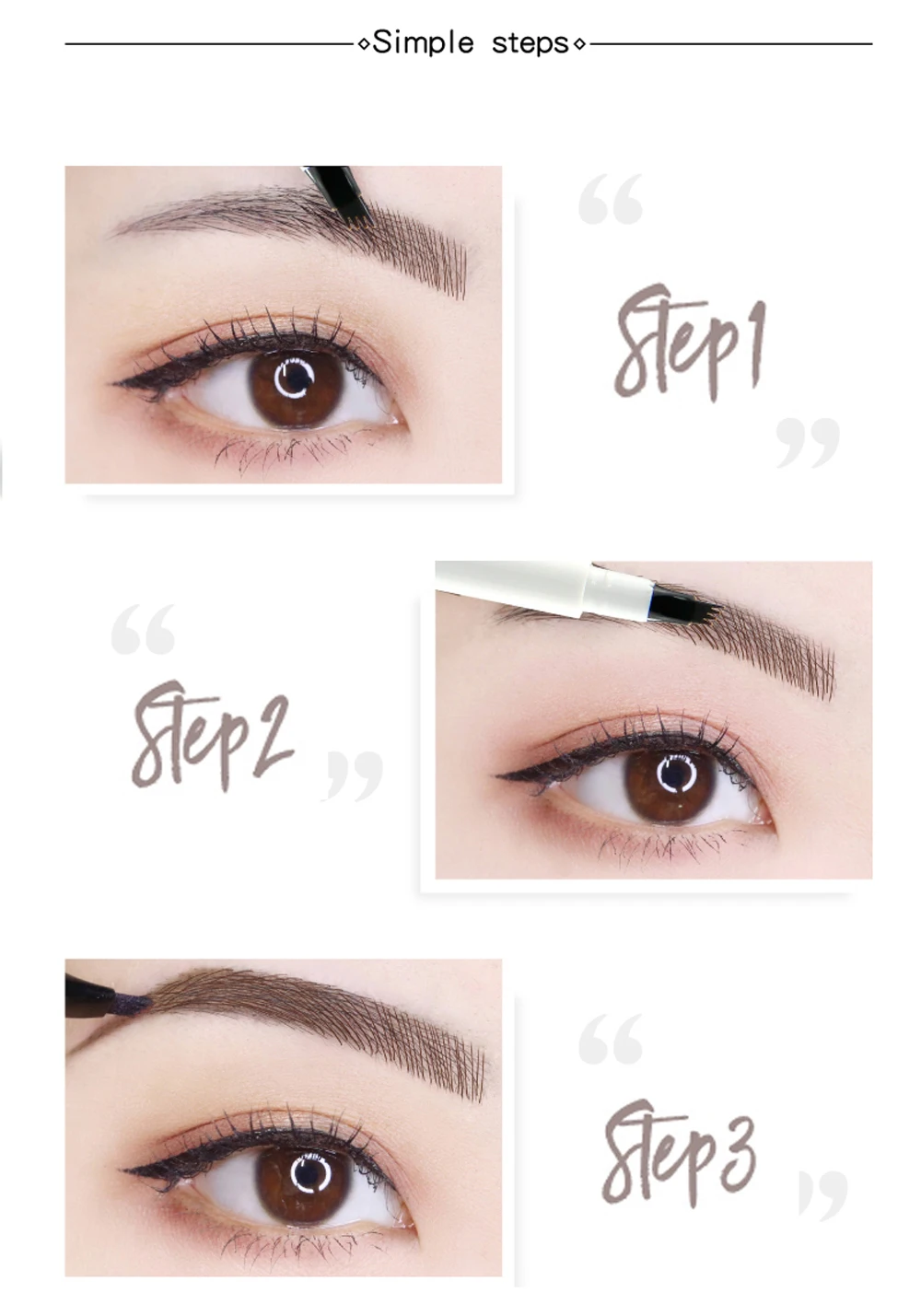 OEM Private Label Best Waterproof Mineral Liquid Eyebrow Pen 4 Heads Eye Makeup Pencil Custom