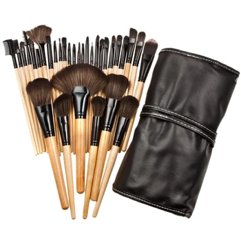 

32pcs Nylon Wool Bristle Wooden Handle Professional Cosmetic Brush Set With Black Storage Bag