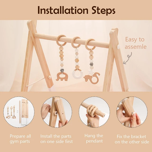 1Set Wooden Rattle Teethers Baby Toys Play Gym Mobile Newborn Sensory Structure Baby Nursing Gifts Handmade Stroller Accessories 3