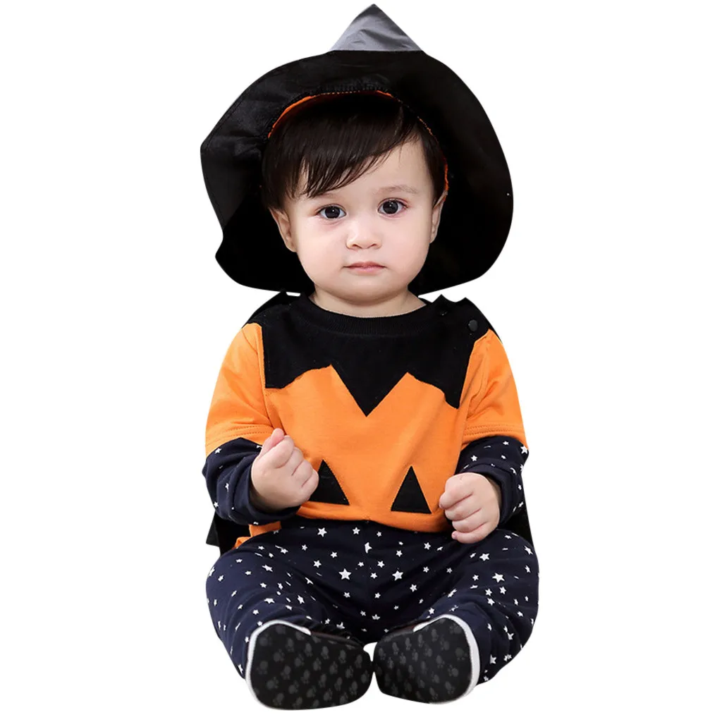 

Newborn Infant Baby Set Boy Clothes Halloween Smiling Tops+Pants+Cloak+Cap Outfits 4PCS Autumn Winter Children Clothes Set