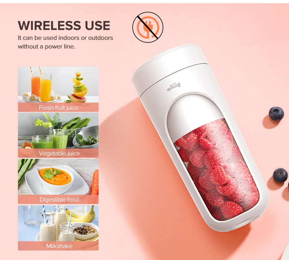 Deerma DEM - NU30 Portable Fruit Juicer 300ml USB Rechargeable Mini Wireless DIY Milkshake Smoothie Blender Sports Cup