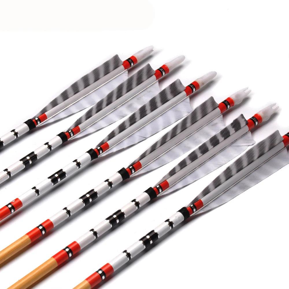 

6/12/24Pcs Spine 500 Diameter 8.5mm Wooden Pine Arrow AndTurkey Feather For Recurve Compound Bow Longbow Archery Shooting