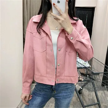 

Short Loose Faux Suede Casual Big pocket Jacket for women Solid Single-breasted Spring Autumn Long sleeve Plus size Fashion Coat