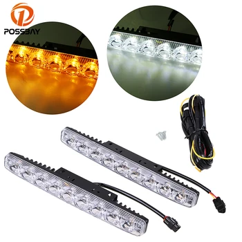 

POSSBAY 9LEDs 12-15V 18W LED Car Daytime Running Light Fog Light Waterproof 6 LEDs 12W White Yellow Turn Signal Lights
