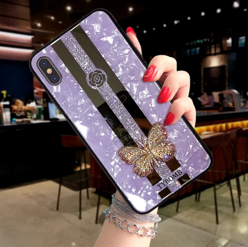 Фиолетовый Luxury Creative Mirror Fashion 3D Inlaid butterfly Phone Case For iPhone X XR XS MAX 11 Pro Max Cover For iPhone 7 8 6 Plus Case - Цвет: Фиолетовый