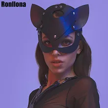 Ronllona/кожаная маска ручной работы; Вечерние Маски в стиле панк с кошкой для девочек; Готический кожаный ремешок; сексуальный регулируемый эротический маскарадный пояс для пар