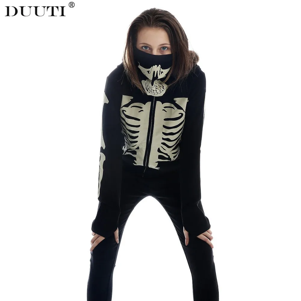 

Halloween Top Women Black Cool Hoodie SeriesTops 2019 Fashion skull Horror Sweatshirt Cosplay Long Sleeve Zip Up D30