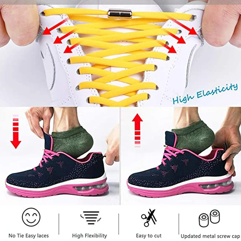 1Pair Elastic No Tie Shoelaces Flat Type ShoeLace Quick Metal Lock Laces  Shoe Strings for Kids and Adult Sneakers Strings - AliExpress