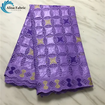 

Alisa african bazin riche fabric 2020 high quality embroidered lilac colour lace with stones hollow design french cotton fabrics
