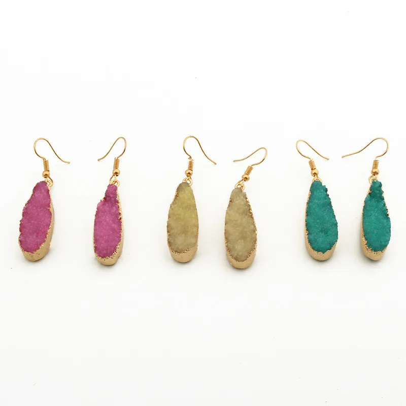 Vintage Bijoux Boho Geometric Druzy Resin Earrings Long Drop Earrings For Women Jewelry Statement Pendientes Mujer Moda 2019