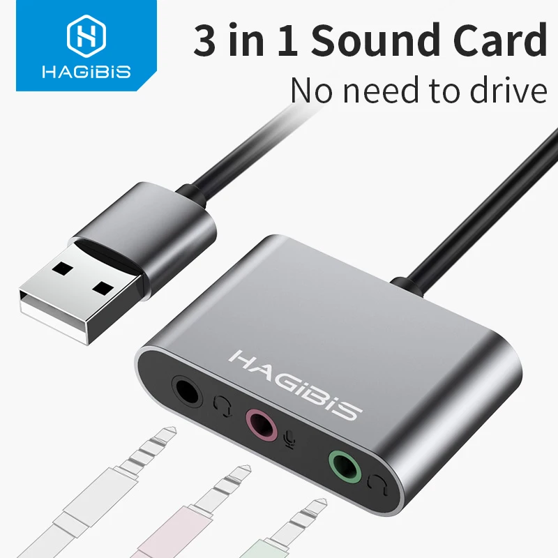Внешняя звуковая карта Хаг Би сплиттер USB адаптер 3 порта конвертер для наушников