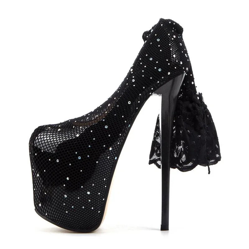 Новинка; туфли на шпильке; zapatos mujer; пикантные туфли на тонком каблуке 20 см; женские вечерние туфли-лодочки со стразами и блестками