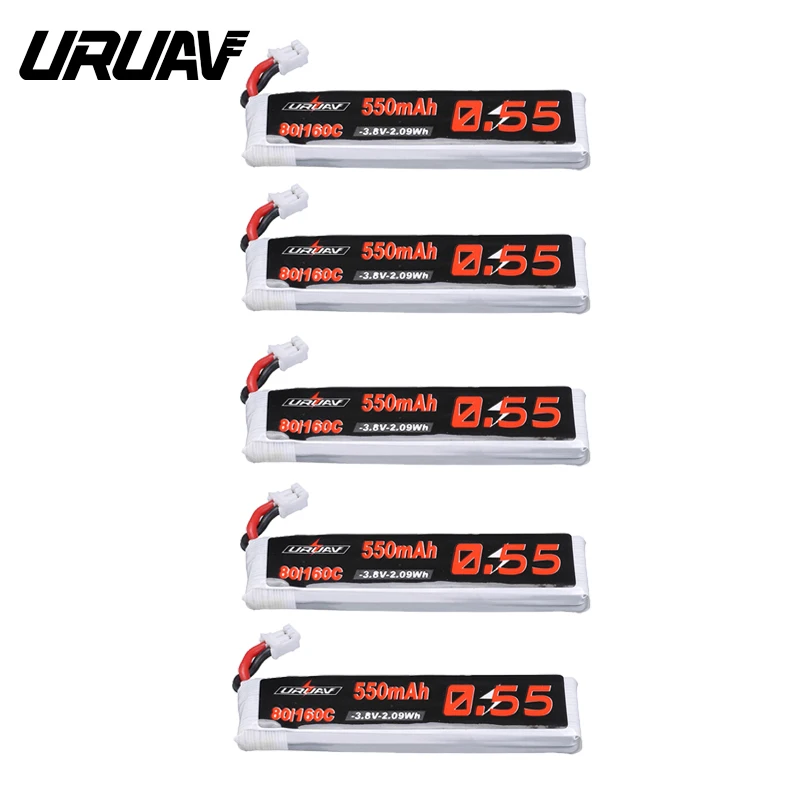 

5PCS URUAV 3.8V 550mAh 80C/160C 1S HV 4.35V PH2.0 Plug Lipo Battery for Emax Tinyhawk Kingkong/LDARC TINY RC Drone Multicopter