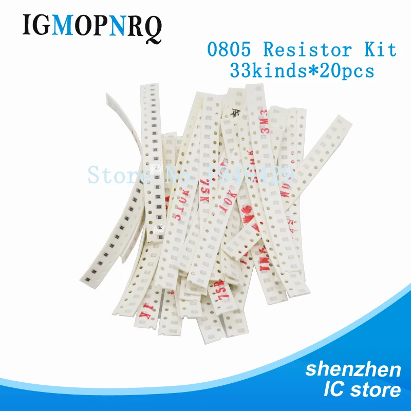 

0603 SMD Resistor Kit Assorted Kit 1ohm-1M ohm 1% 33valuesX 20pcs=660pcs Sample Kit