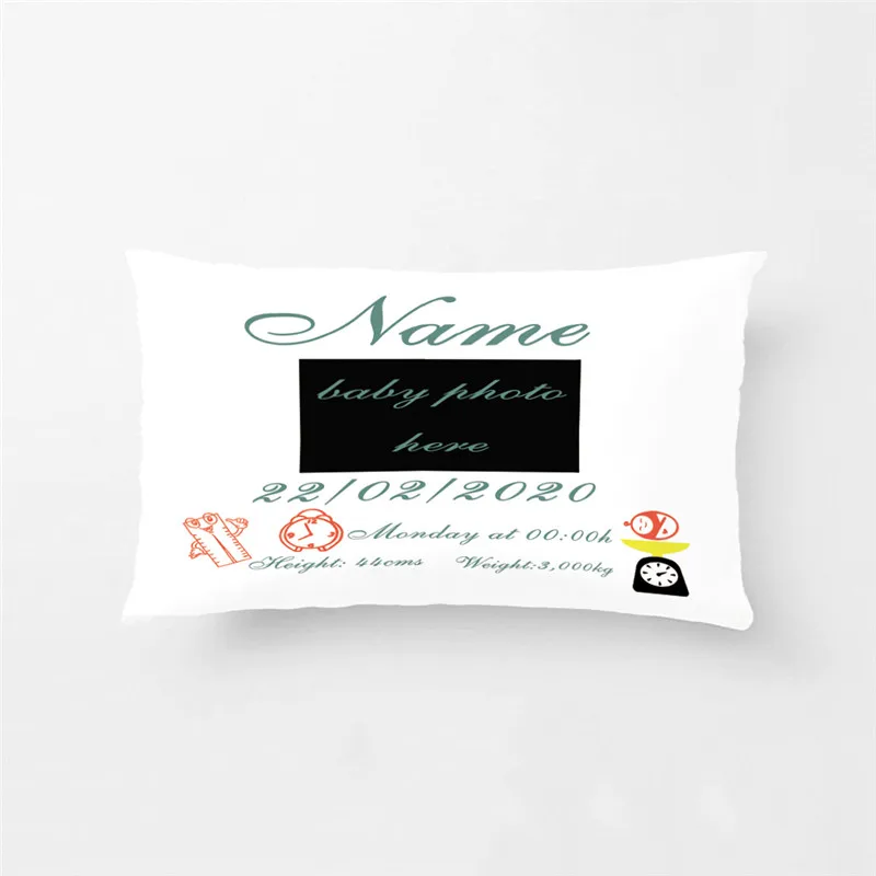 

Customized with Kid Birth Data Blue Pink Cushion Cover Lovely Pattern Pillowcase Cute Personalized Kids Gift
