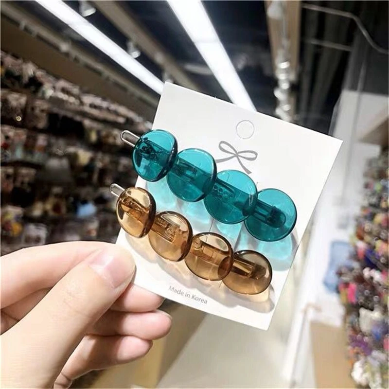 

Creative Colorful Transparent 4 Button Small Round Hairpins Cute Girl Hair Clip Hair Accessories Headwear for Women
