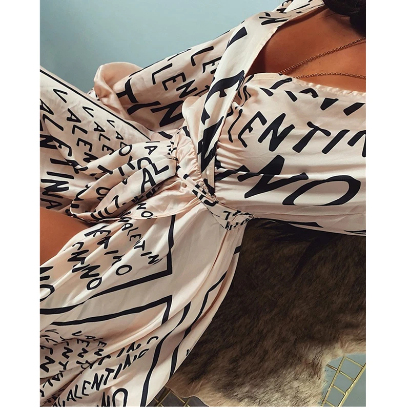 Женское платье Весна Лето Осень с буквенным принтом Boho v-образным вырезом длинное платье с разрезом Макси платье пляжное платье Femme Повседневные свободные платья