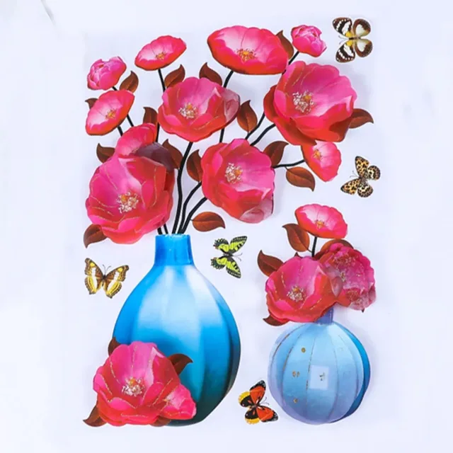 3D simulation rose flower sticker stereo simulation vase wall sticker home background decoration waterproof self-adhesive Silver
