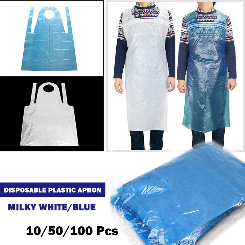 10/50/100PCS Thicken disposable apron adult plastic waterproof oil-proof clothes kitchen hairdresser woman barbecue Baking party