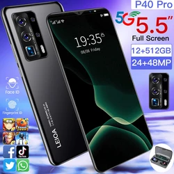 P40 Pro Version Globale Smartphone 12 GO + 512 GO 4800mAh 5.5HD Pouces Jeu de Caméra Téléphone Portable 1440*3200 5G Android 10.0 Téléphones mobiles 
