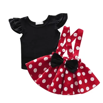 

2020 Summer Baby Clothing Casual Newborn Girl Sleeveless Wave Point Top And Suspender Skirt Kit Kids Two-piece Outfit 2Pcs Set