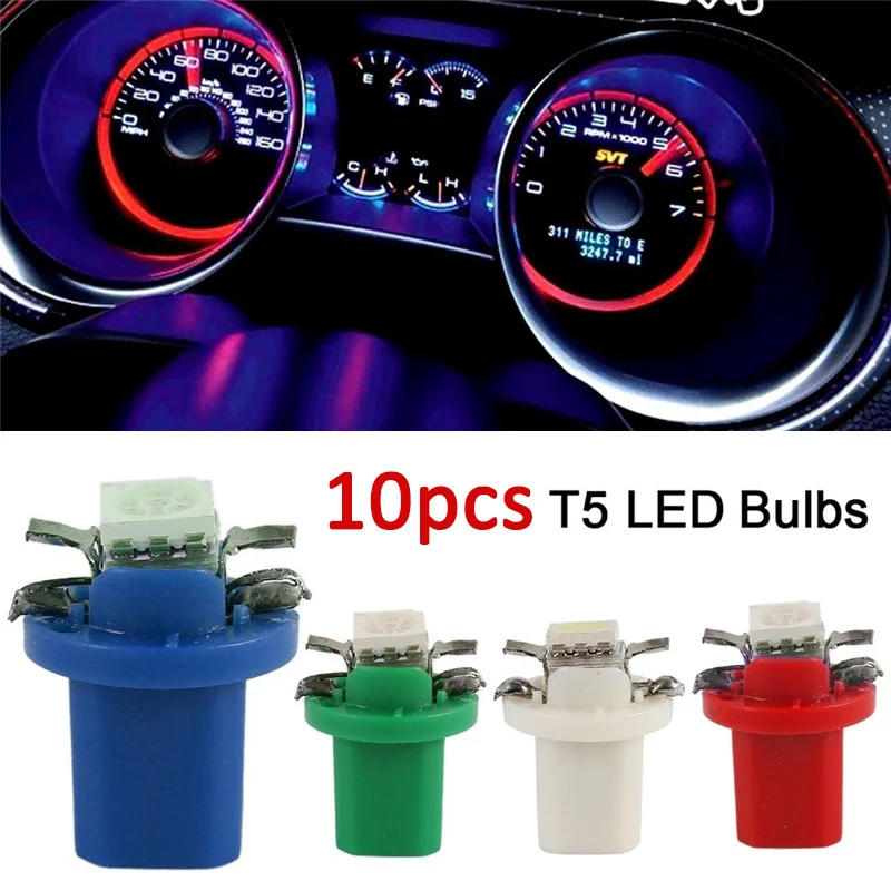 

10 Pcs T5 B8.5d LED Car Instrument Panels Bulbs Colorful Automobile Dashboard Switch Lamp Light 5050 SMD 12V