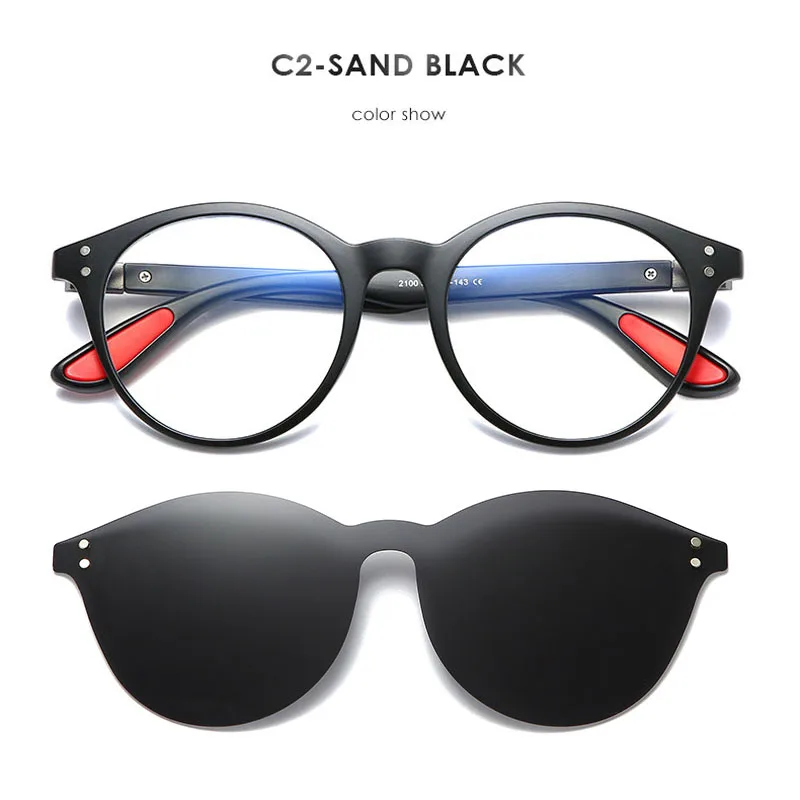 Seemfly поляризованные солнцезащитные очки TR90 близорукость магнитный зажим ретро UV400 вождения очки анти-синий свет мужские солнцезащитные очки Gafas De Sol - Цвет линз: C2 Round