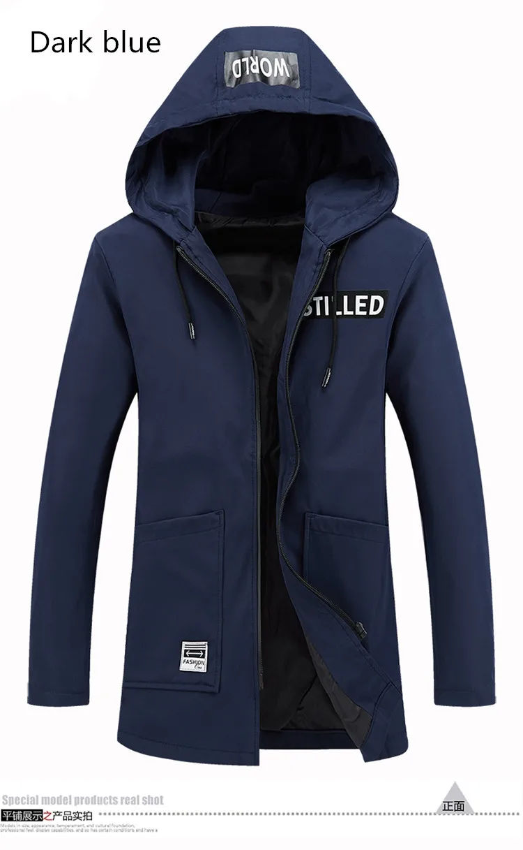 new Windbreaker brand clothing men'sfashion casual hooded long jacket men's solid color hooded pocket windbreaker
