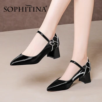 

SOPHITINA Office Women Pumps Pleated Design High Quality Cow Leather Square Heel Fashion Shoes Elegant Comfortable Pumps SO429