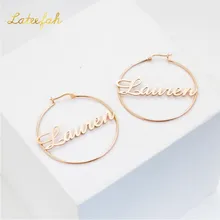 Lateefah 2020 Customied Name Stainless Steel Copper Ring Piercing Circle Fashion Simple Big Hoop Gold Earrings For Women Jewelry