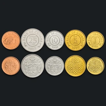 

Guyana 5 coins full set 100% Real Original Coins Genuine Issuing Collection Coins Unc