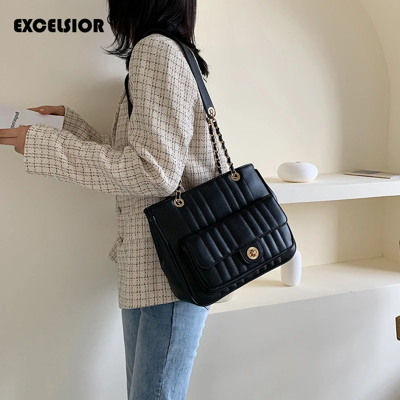 

EXCELSIOR PU Leather Womoen's Handbag Ins Style Fresh Messenger Bag Big Capacity Chain Shoulder Bags Fall and Winter New Arrival