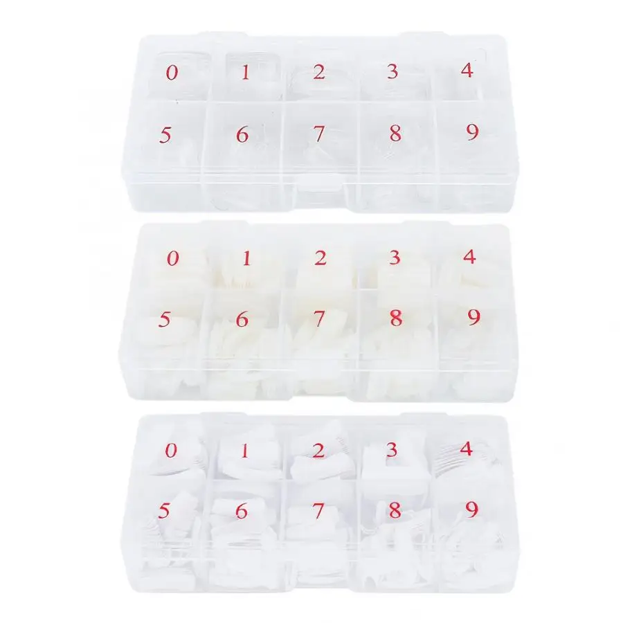 

3 Colors 500Pcs Plastic Fake False Nail Tips Artificial Nails for UV Gel Nail Practice Tool