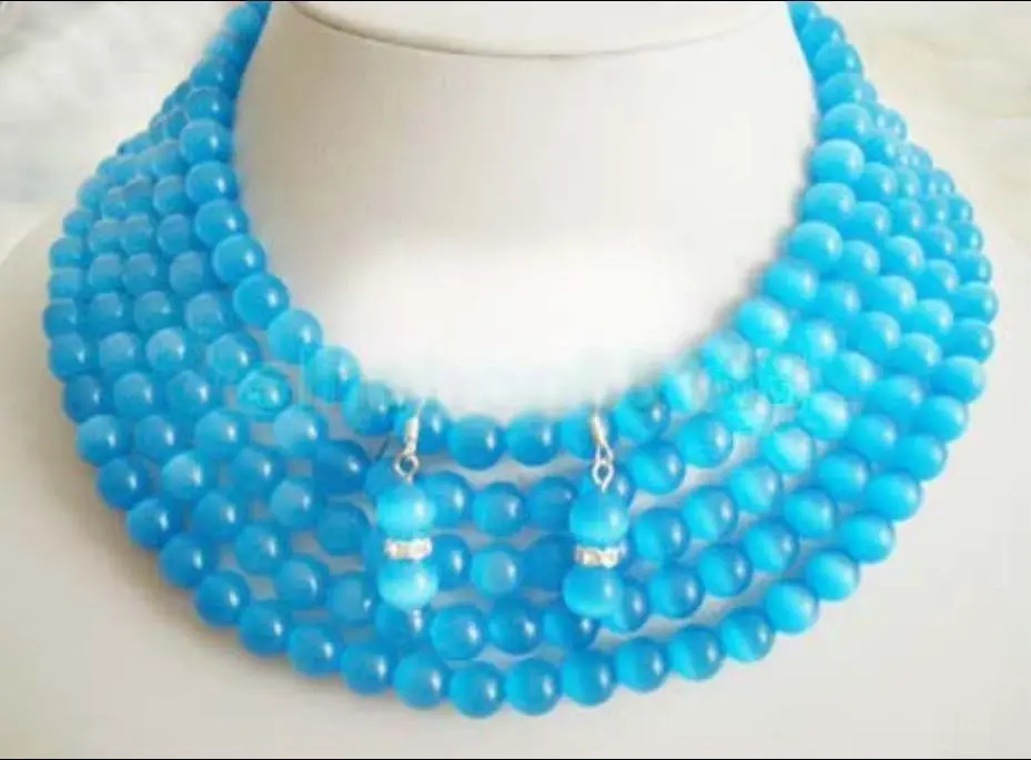 hot sell new- Fast SHIPPING4 colors! 3/5 row green/red/yellow stone blue opal necklace earring/ring set(A0511
