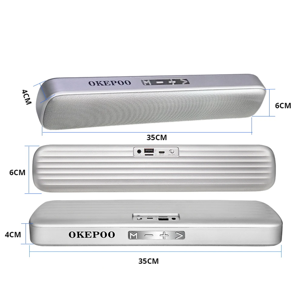 SILVER Bluetooth динамик, саундбар, поддержка микрофона, TF карта, FM, AUX, 2000 мА/ч, батарея, Hi-Fi, стерео, портативный, беспроводной, Bluetooth динамик - Цвет: SILVER