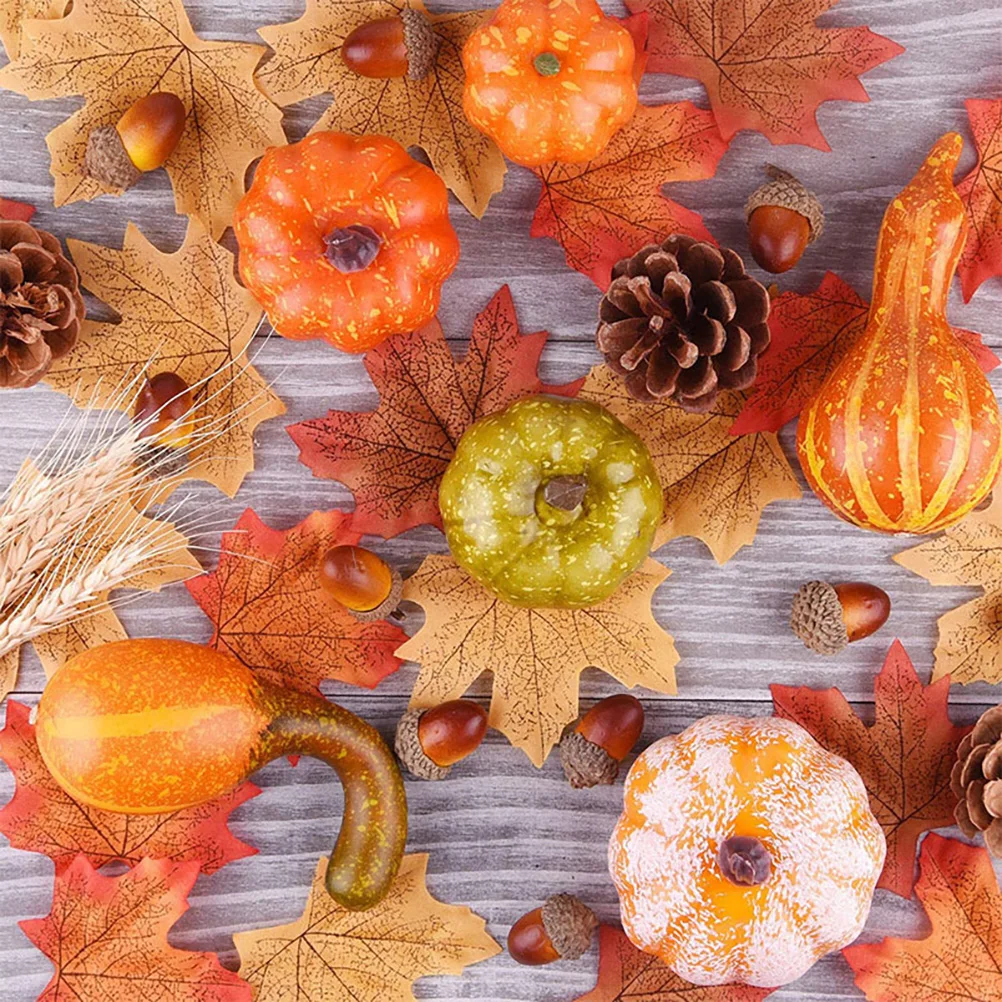 50 Stücke Herbst Ernte Dekor Requisiten Künstliche 3D Kürbis Kürbis Eichel Beeren Ahornblatt Künstliche Kürbis Handwerk Simulation Halloween